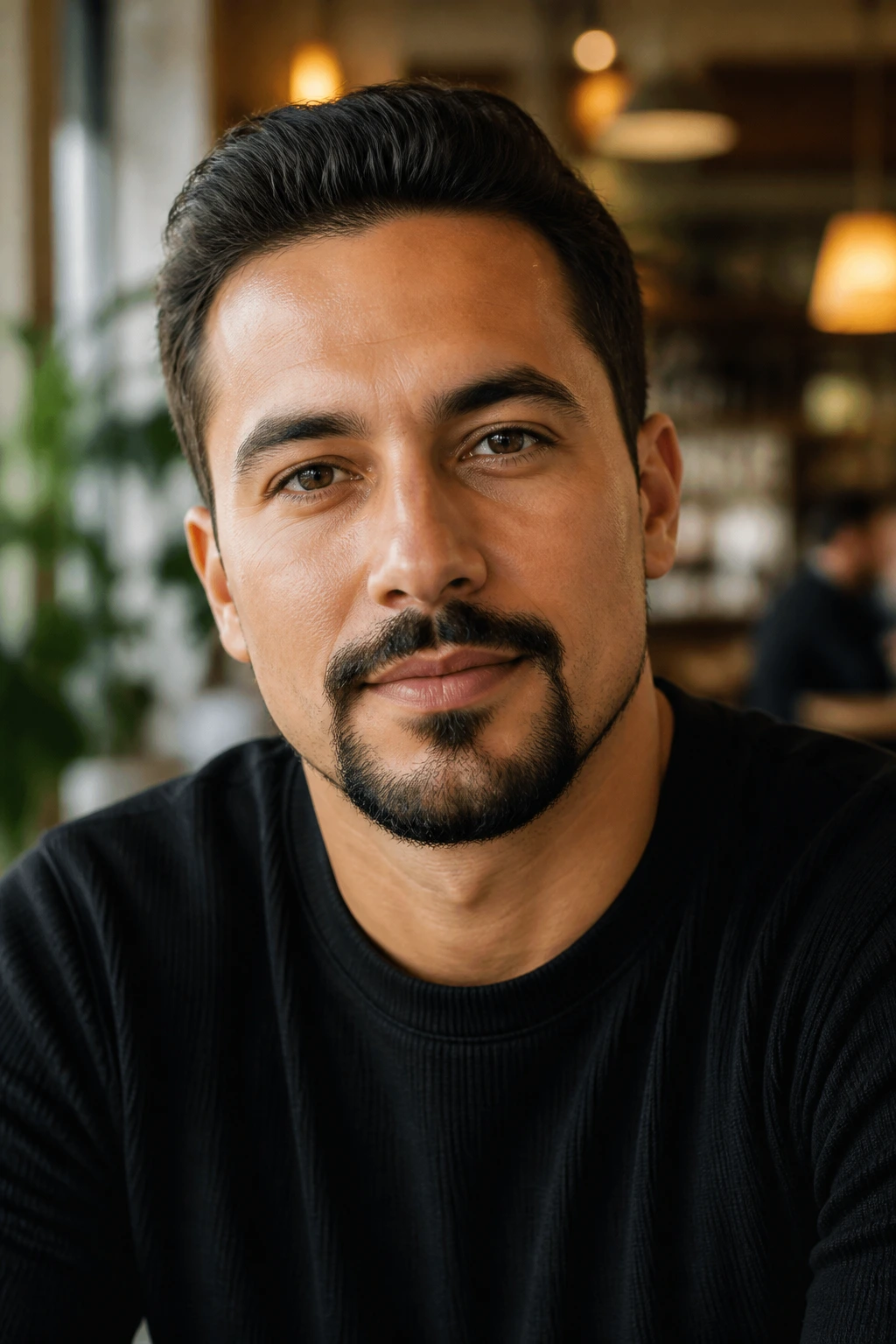 Portrait of a man with a circle beard connecting mustache and rounded goatee.