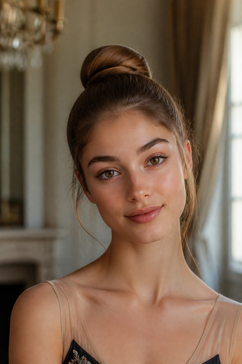 Close-up of classic ballet bun with whisper-soft edges
