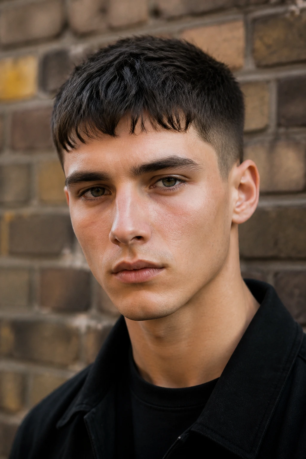 Close-up portrait of Classic Caesar With Choppy Fringe hairstyle on a real person
