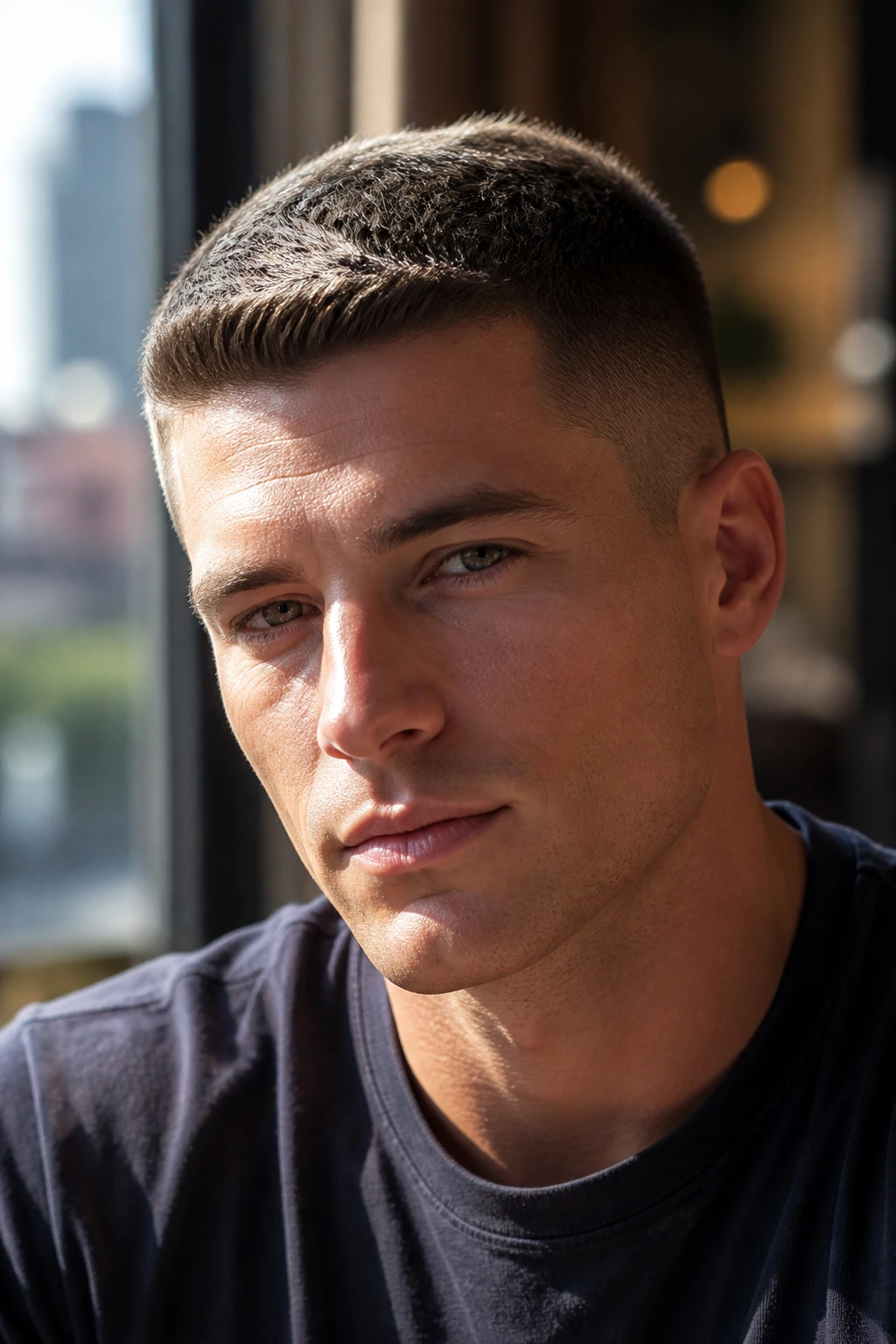 Close-up of man with classic crew cut