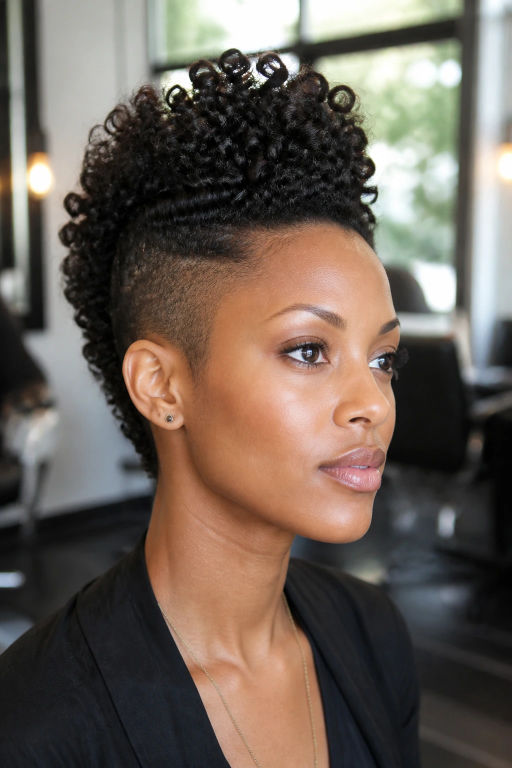 Close-up of classic pin-side frohawk on a real person with shaved sides