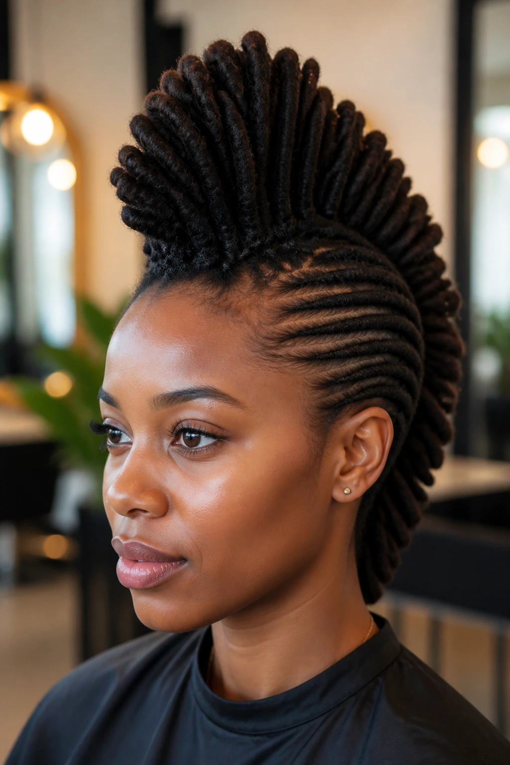 Close-up portrait with classic raised center mohawk on real person