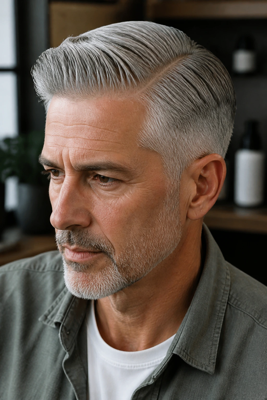 Man with classic silver side-part hairstyle