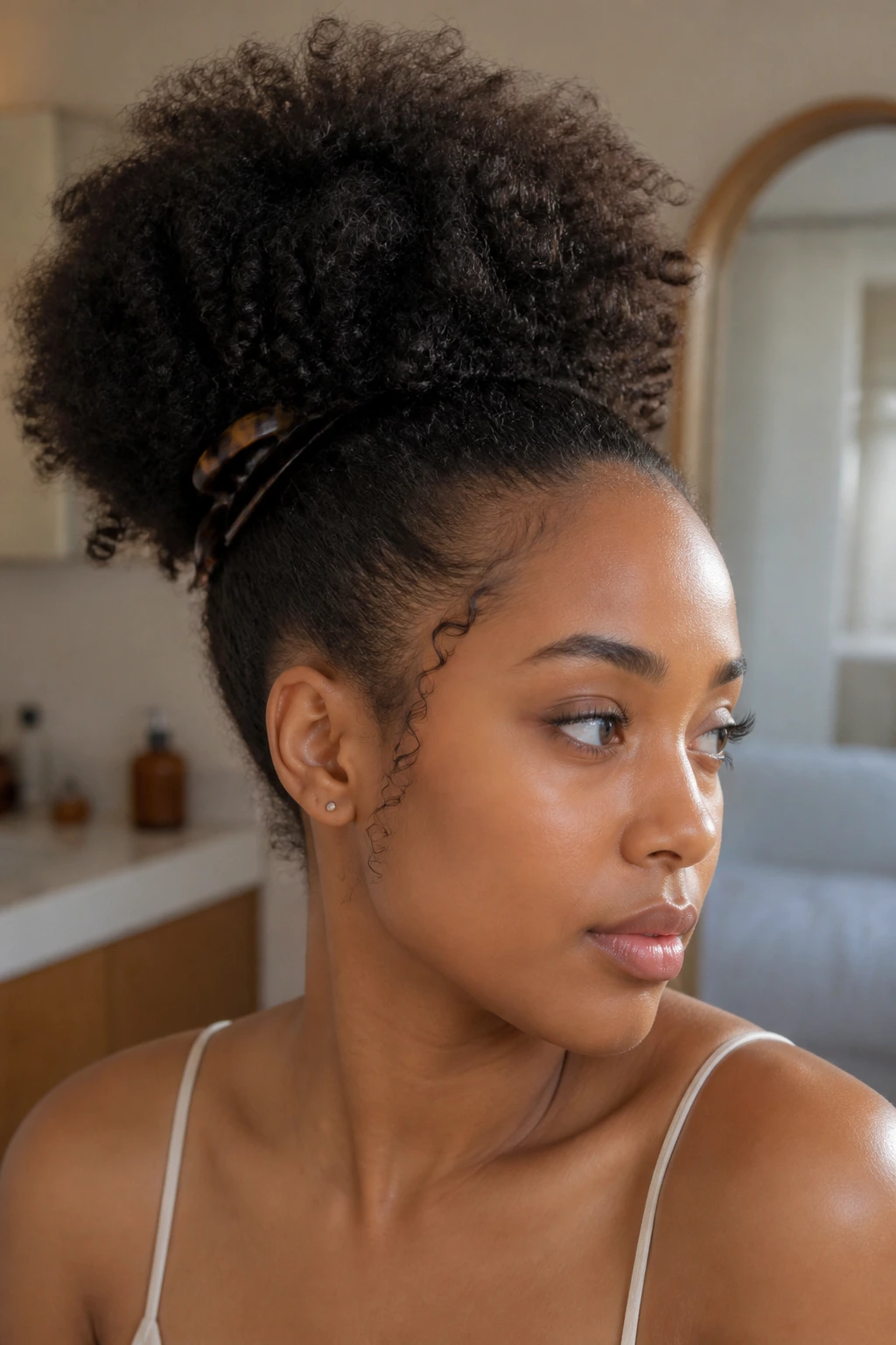 Claw-clip puff hairstyle with lifted base on real person