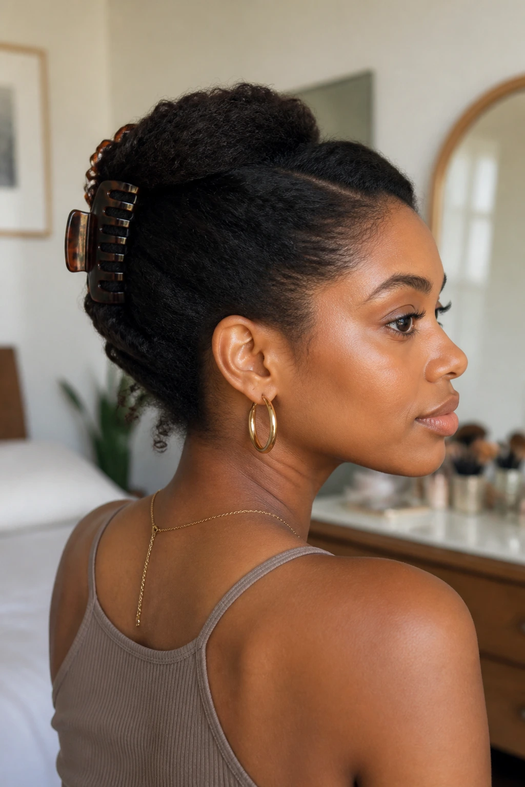 Claw clip updo on a real woman