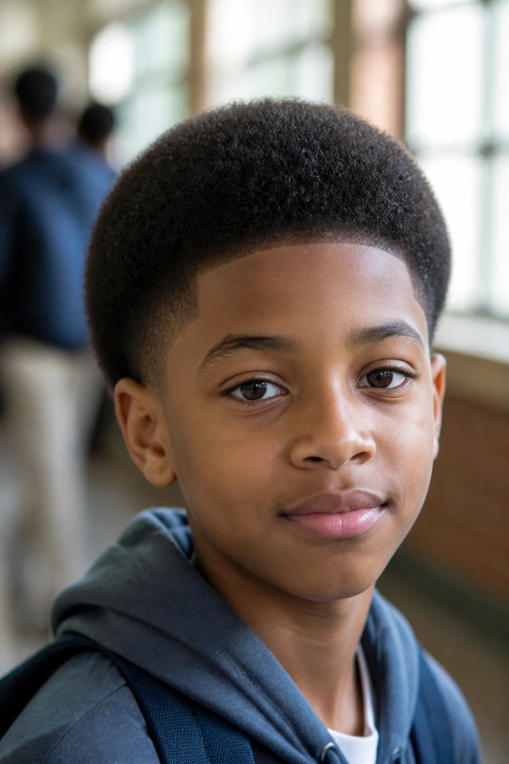 Portrait of a boy with a clean short afro and neat taper