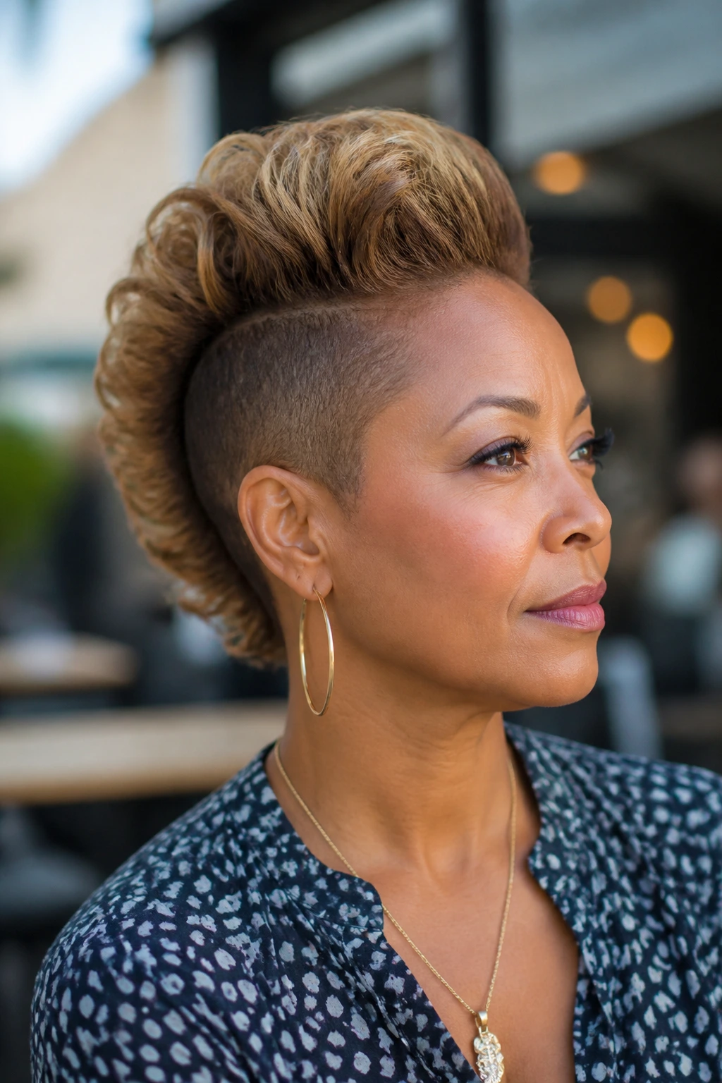 Real woman wearing clip-in mohawk extensions