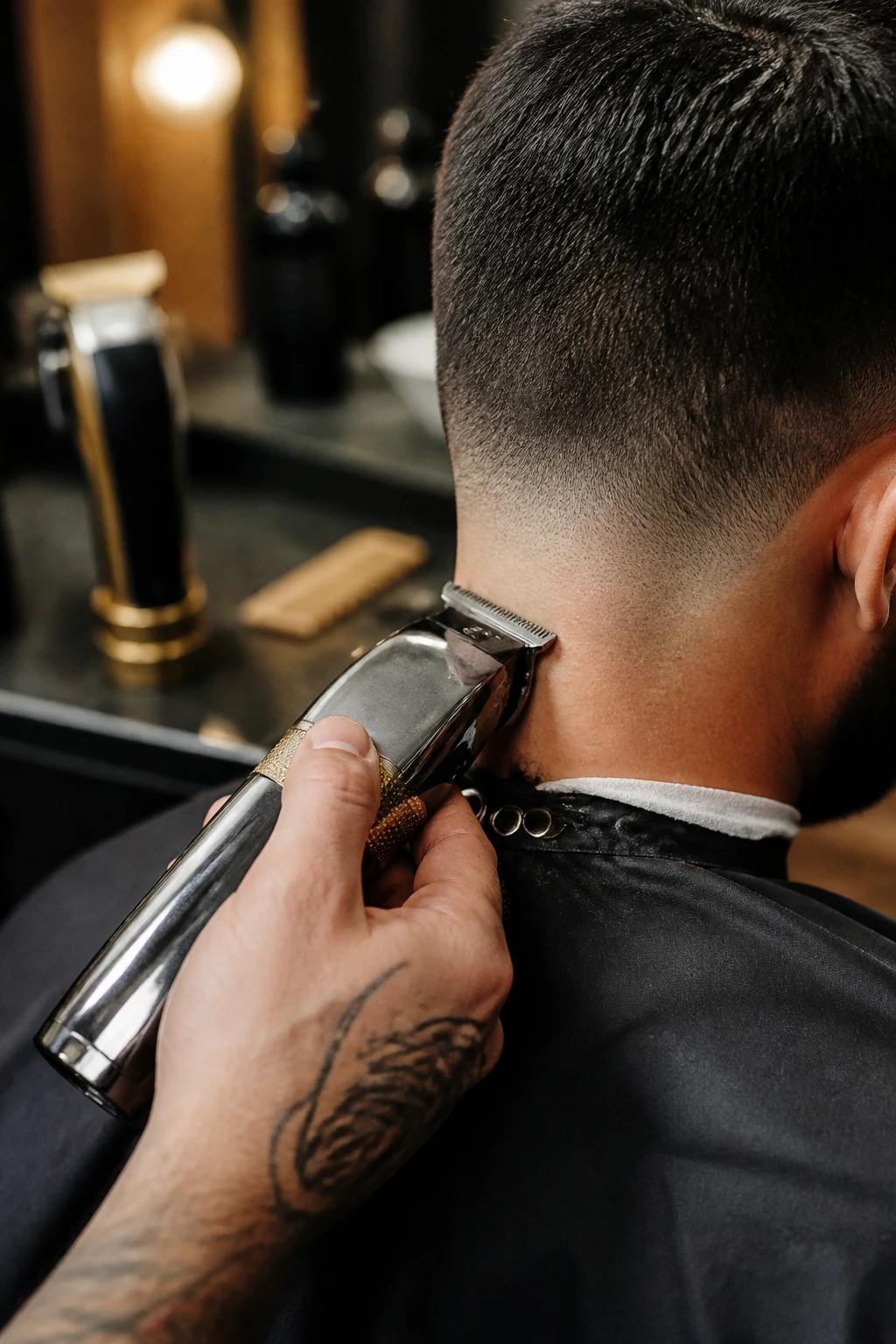 Close-up of professional hair clippers in use