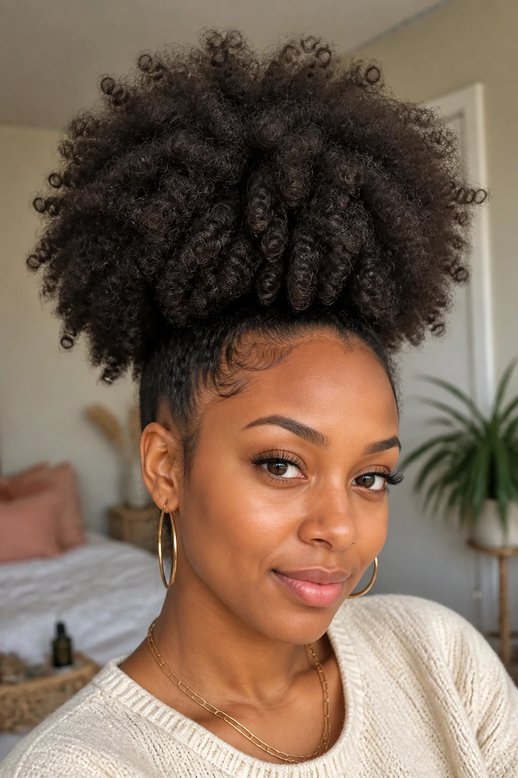 Close-up of a real woman's fluffy cloud puff with extra volume
