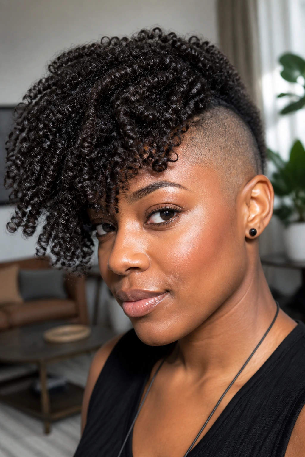 Close-up of coils cascading to one side with a skin-close fade on the opposite side