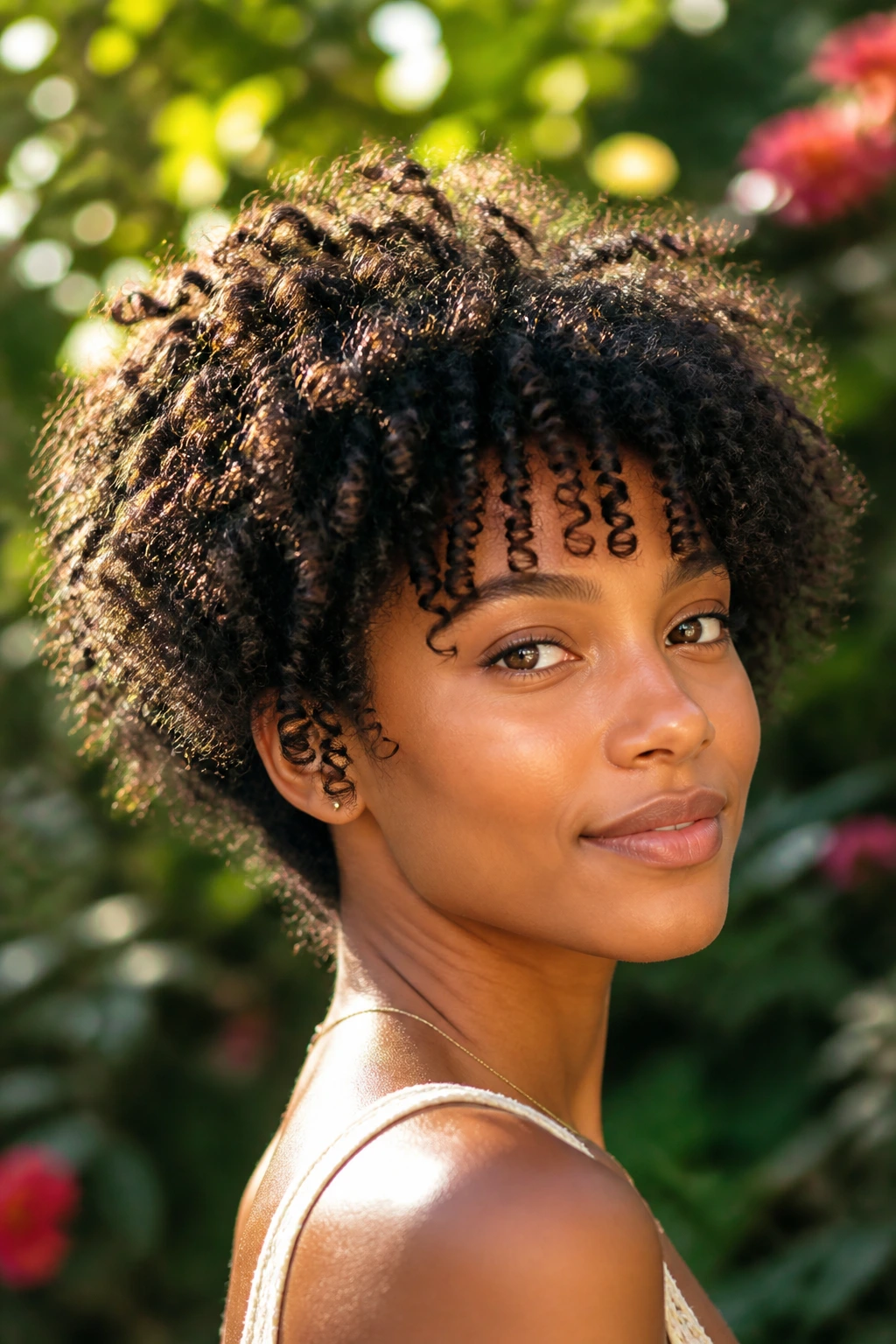 Close-up of Freeform Coil Shag with Soft Nape on a real person showing loose curls and soft nape