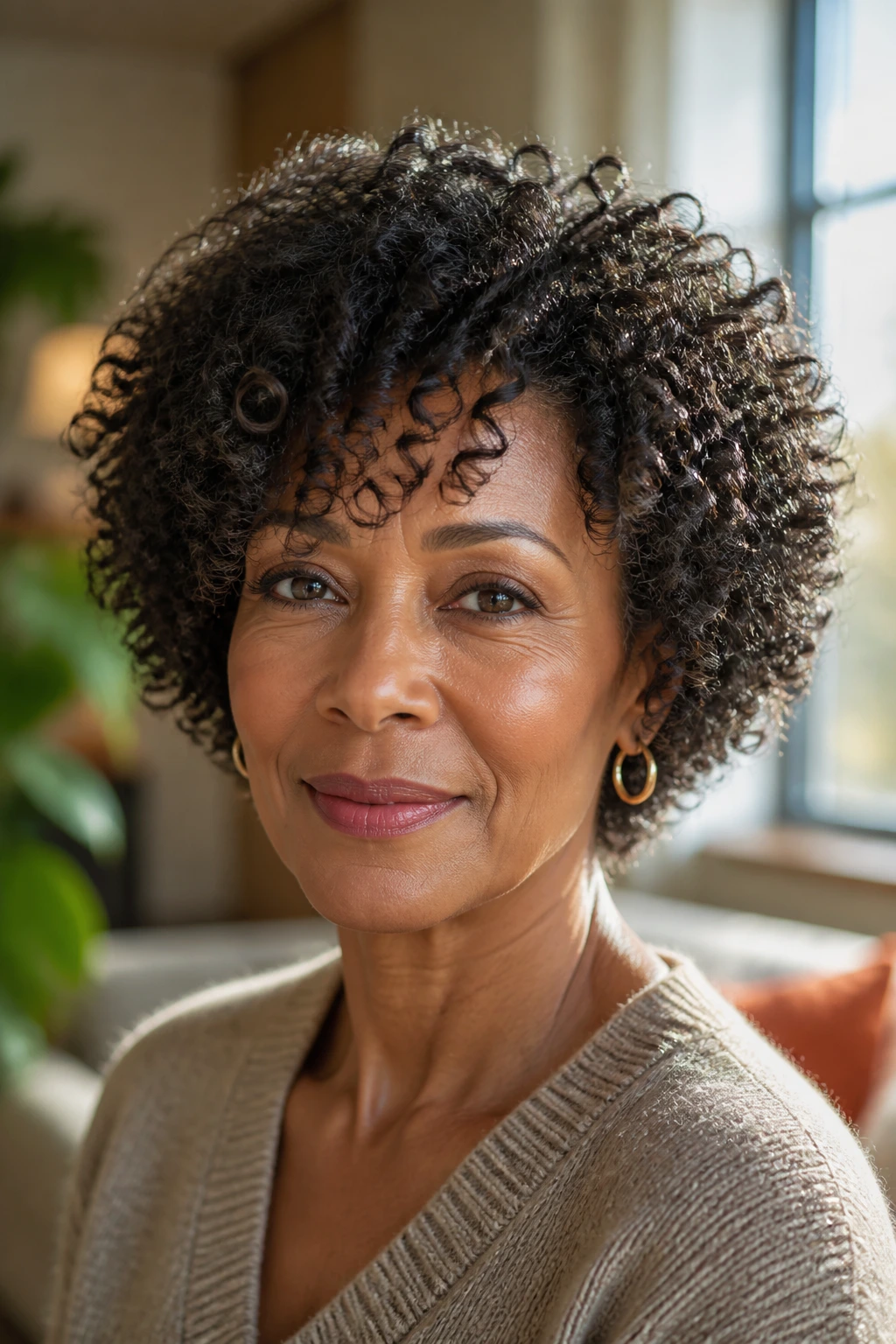 Real woman with air-dried coily bob showing defined coils