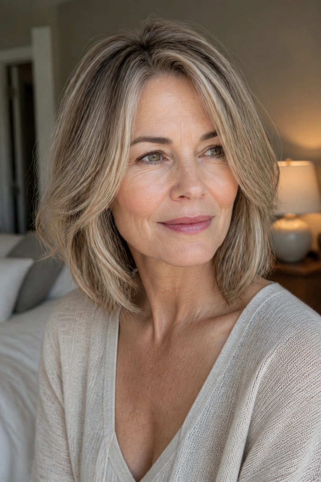 Real woman with a soft collarbone bob and airy layers