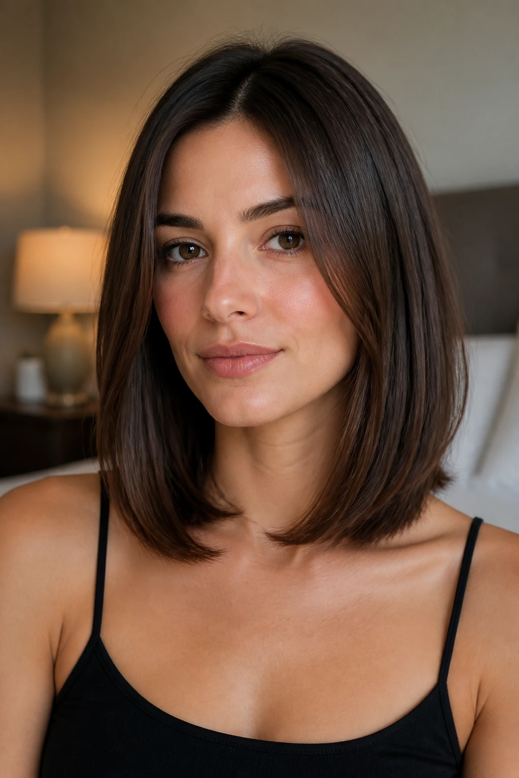 Collarbone-length hair with soft ends close-up