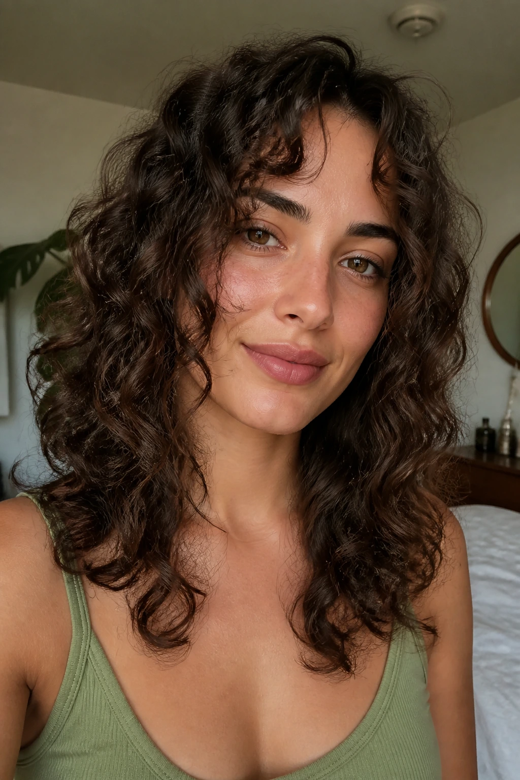 Close-up of a real person with collarbone-length front frames framing the face