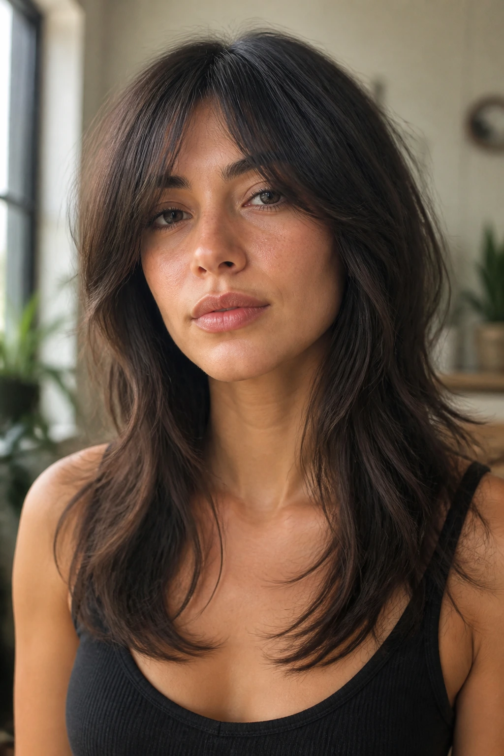 Portrait of a real person with Collarbone-Forward Shag framing the collarbone