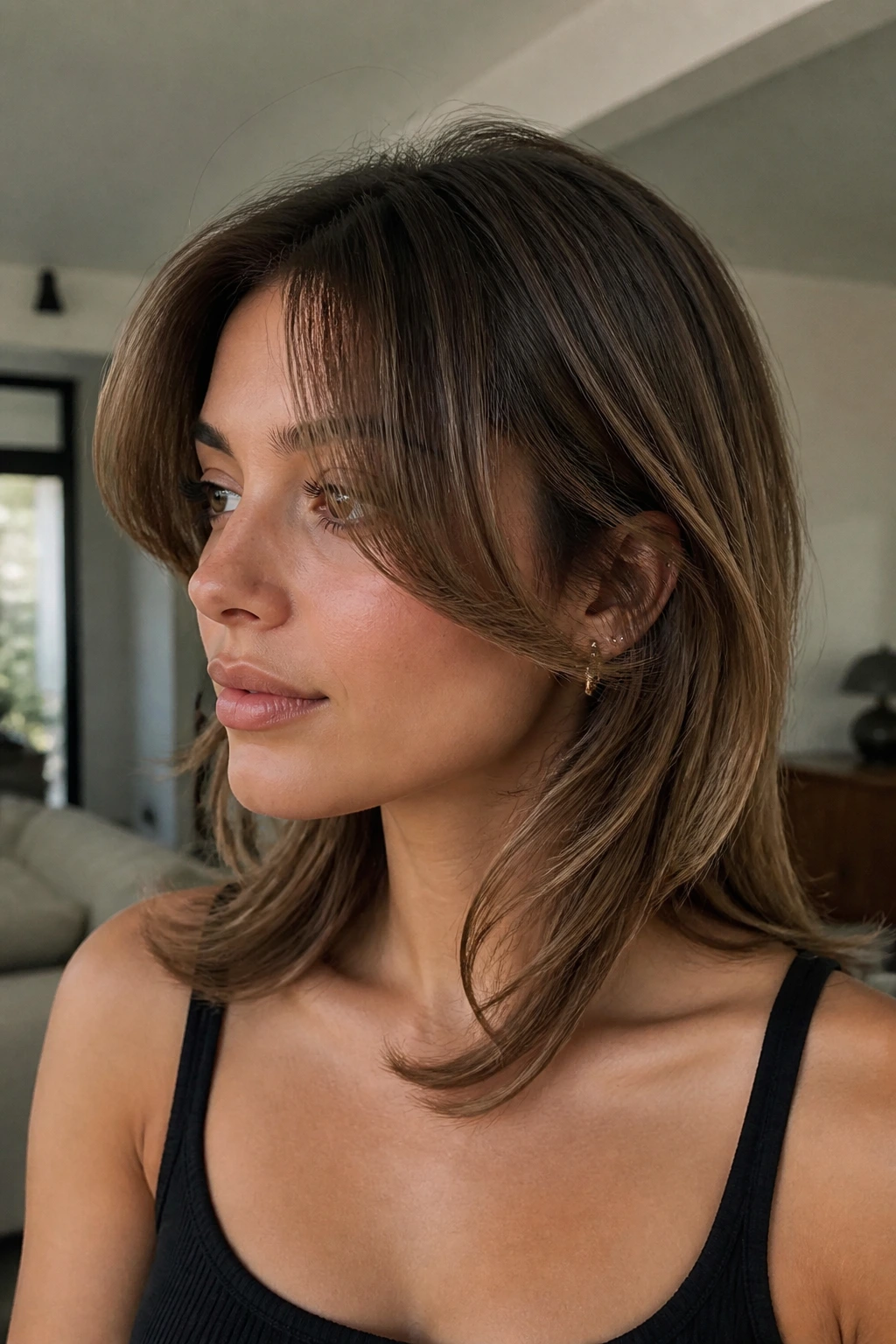 Close-up of a real woman's collarbone-frame swoop flowing to the collarbone