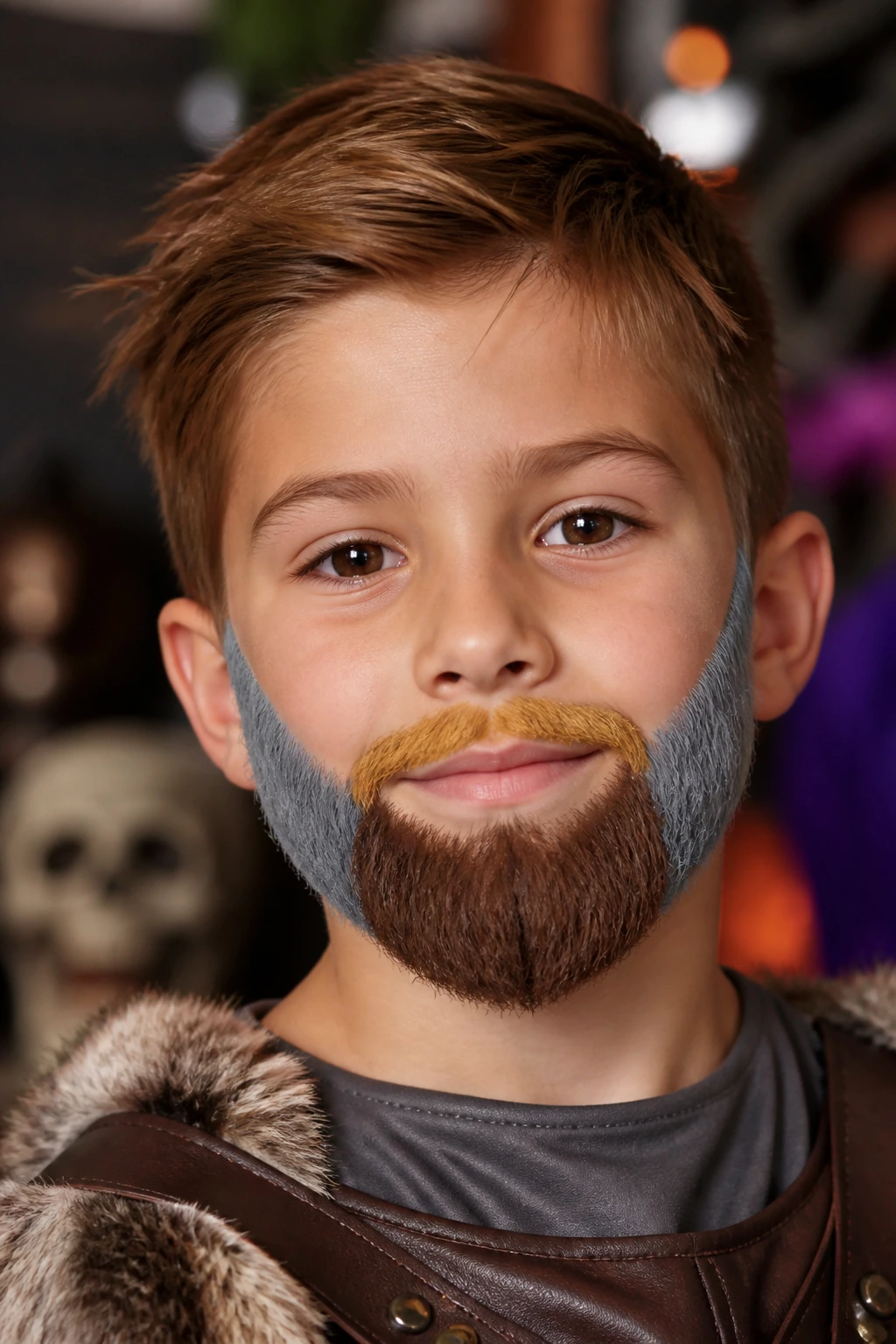 Close-up of a boy with a multi-color color-block beard