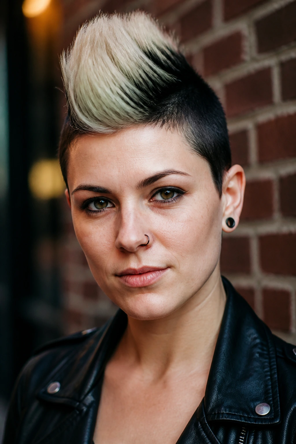 Close-up of real person with color-blocked hawk hairstyle