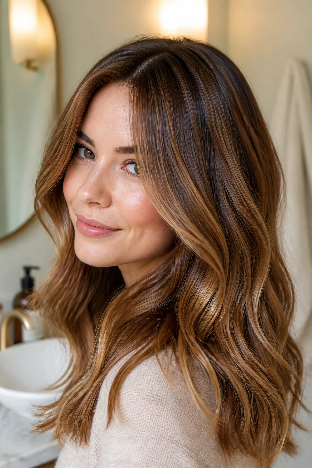 Portrait of hair treated to stay fresh with glossy, vibrant color between visits.