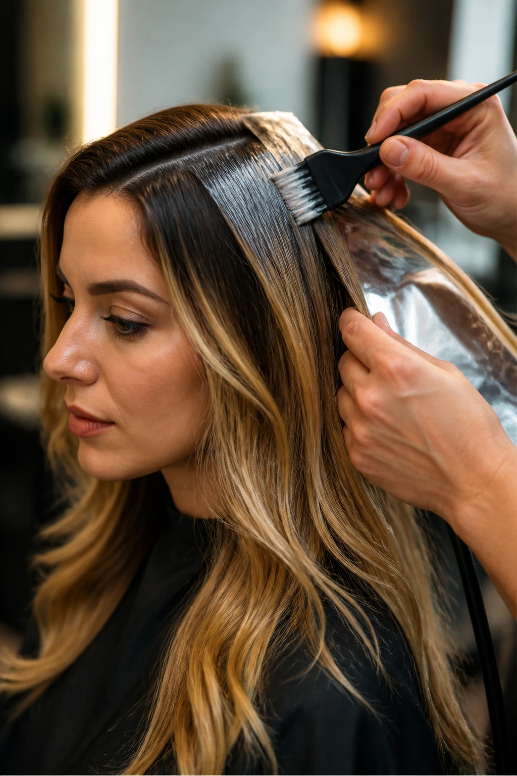 Real person with color melt in progress using essential tools