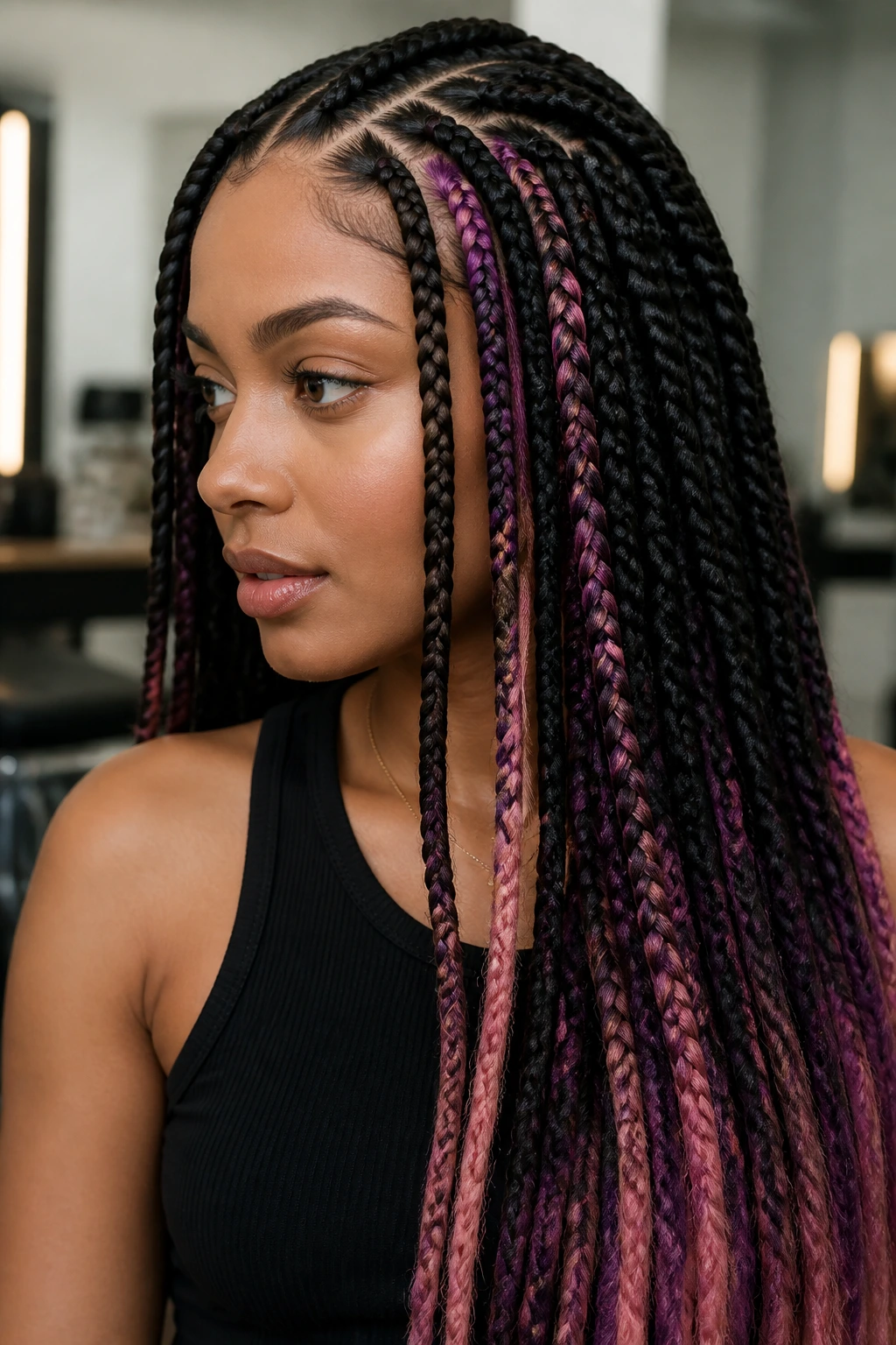 Close-up of a braid showing deliberate color placement on a real person