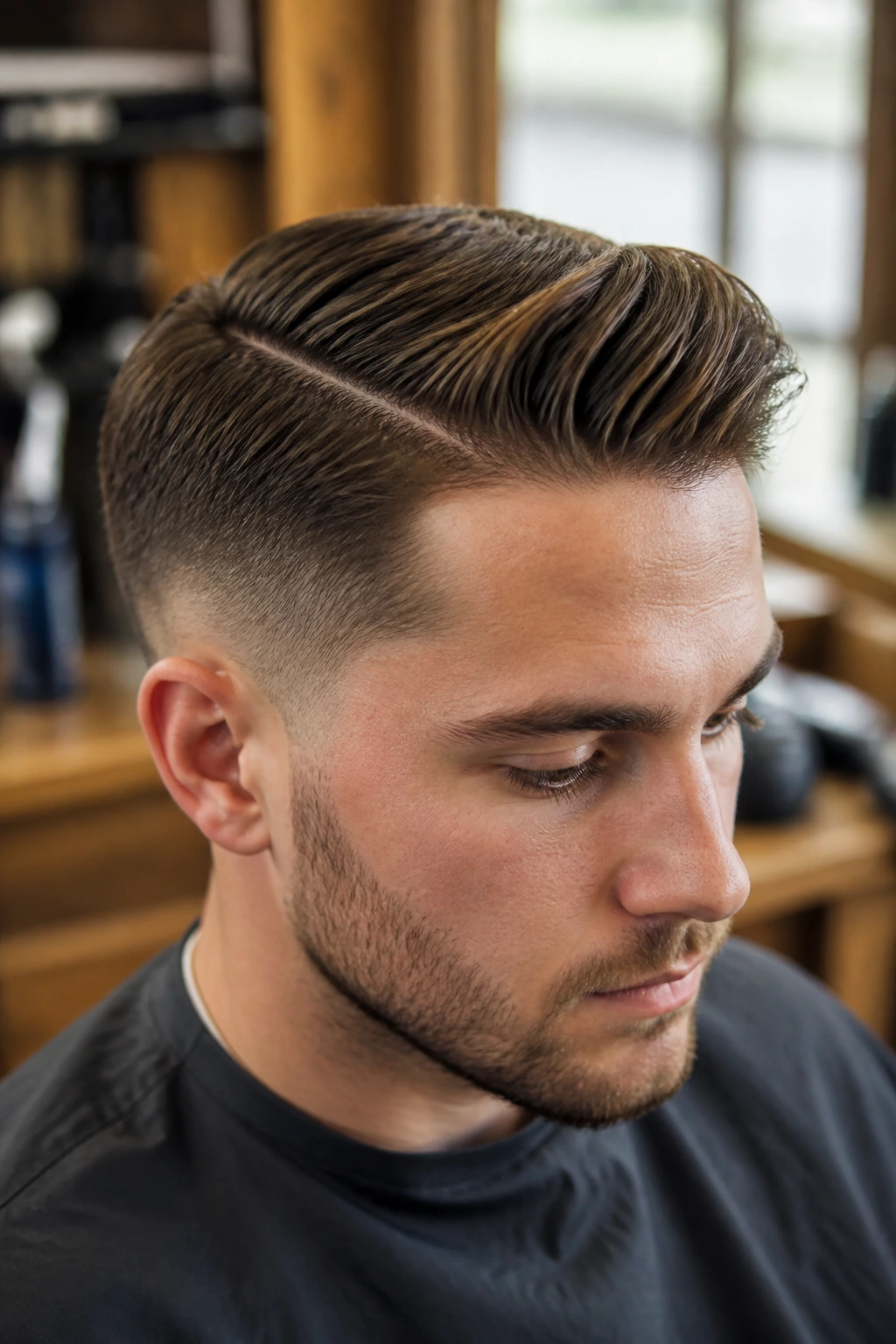 Close-up portrait showing crown bend and directional hair for a comb over on real hair