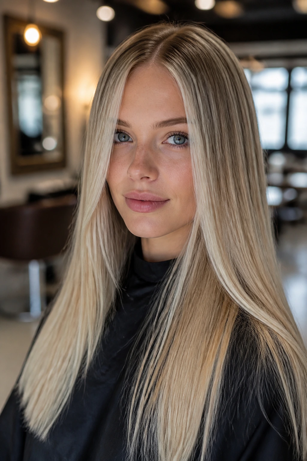 Real person asking for blonde shade in salon-like setting