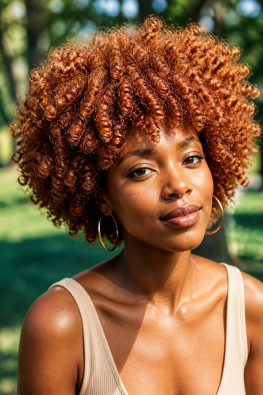 Copper Coil Afro hairstyle on real person