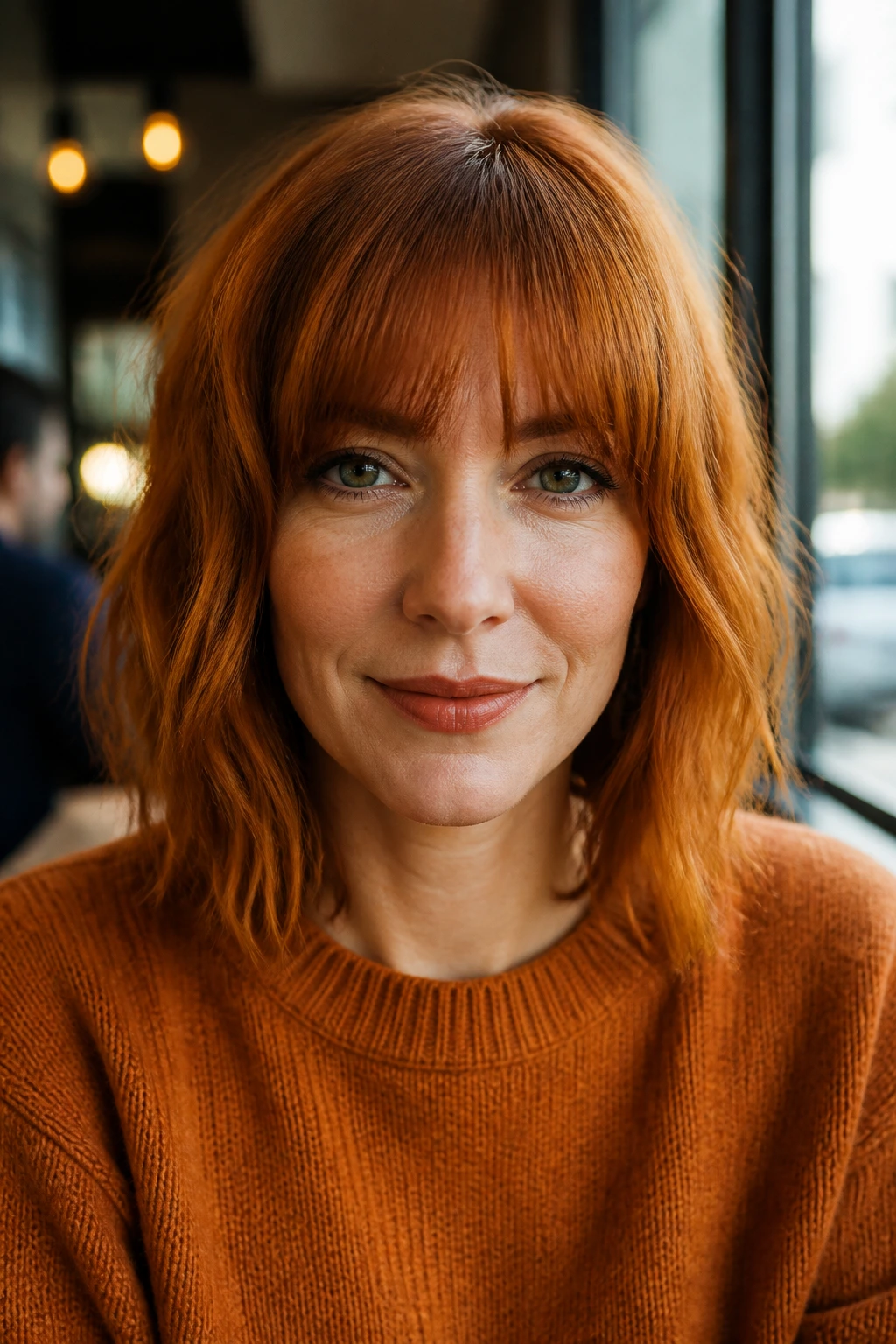 Copper ginger fringe hairstyle framing the face