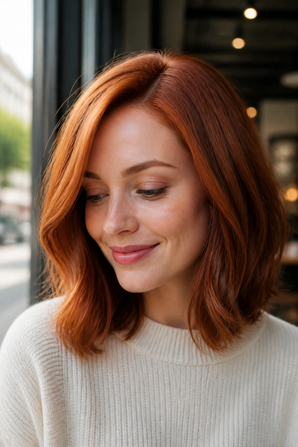 Close-up of a copper lob with a gentle bend on a real person