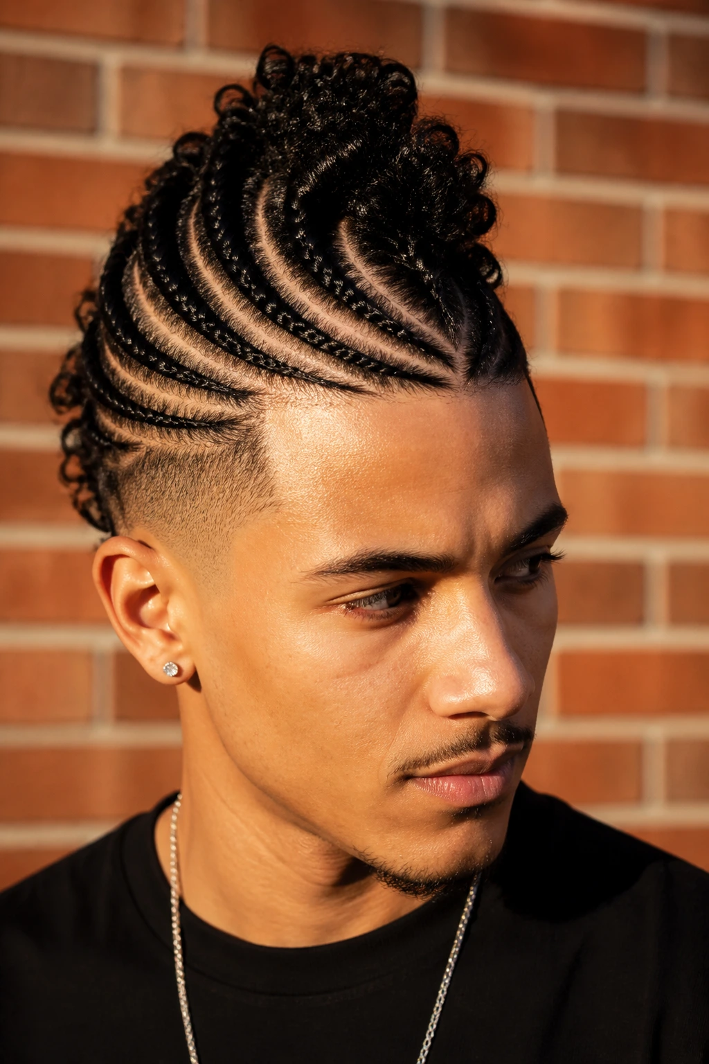 Portrait of person with cornrow hawk hairstyle