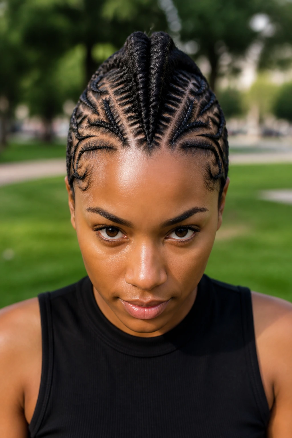 Real person cornrow hawk with side designs and negative space