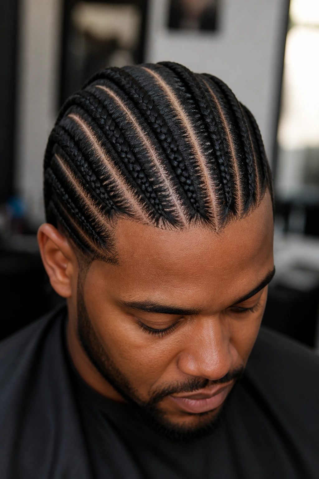 Man with classic cornrows and center part portrait