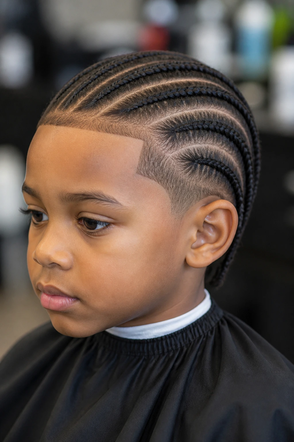 Close-up of a child with cornrows and clean edges