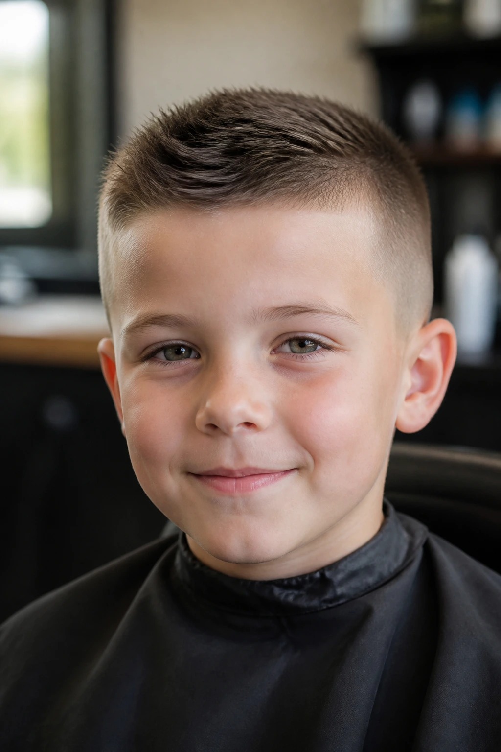 Close-up portrait of a boy with a classic crew cut