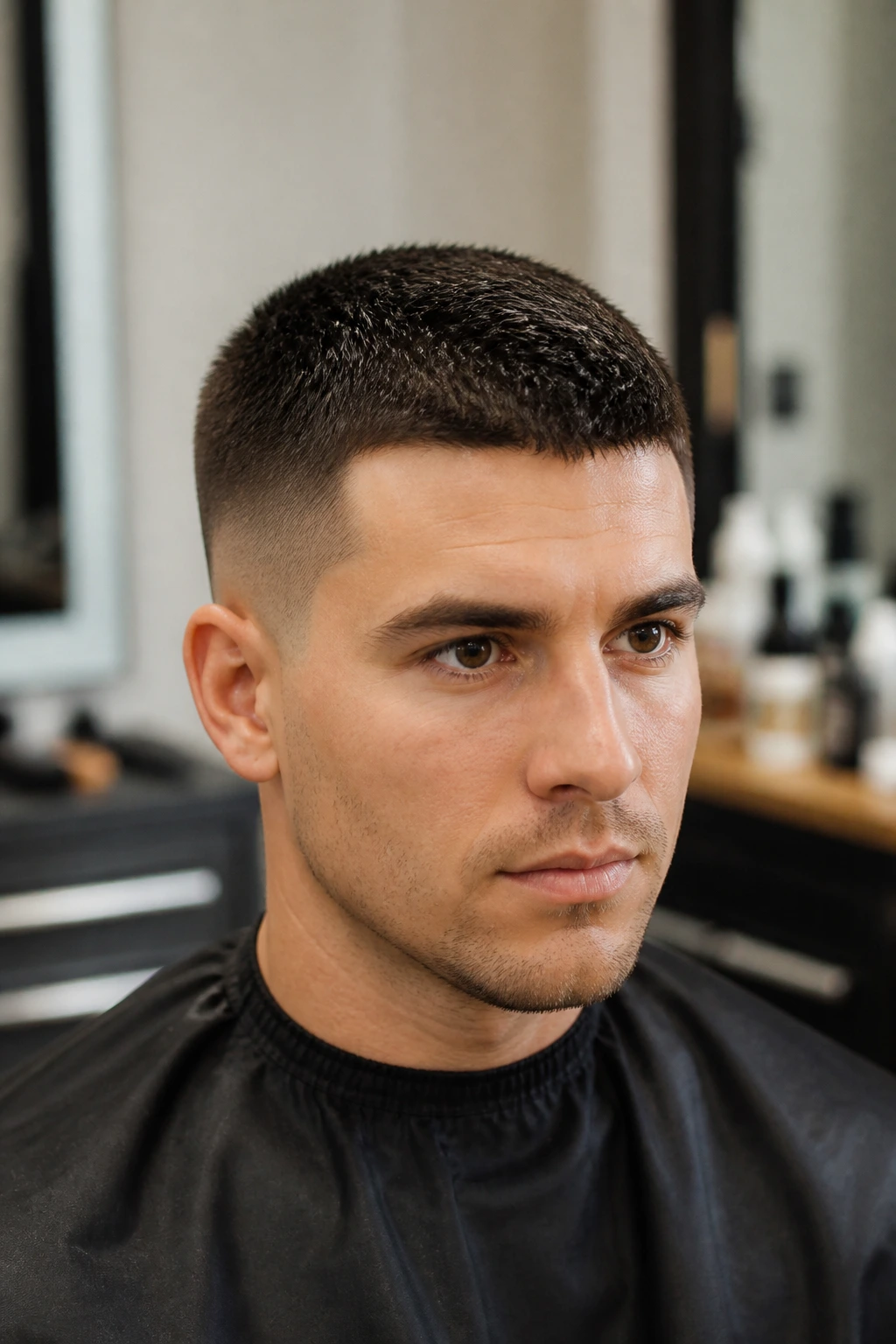 Portrait of man with crew cut hairstyle