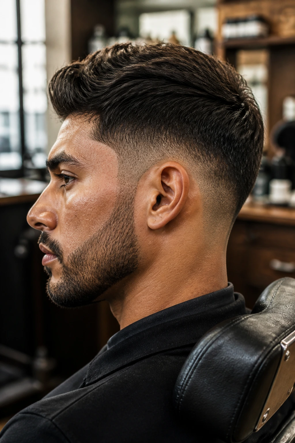 Close-up profile showing a crisp taper edge that stays sharp