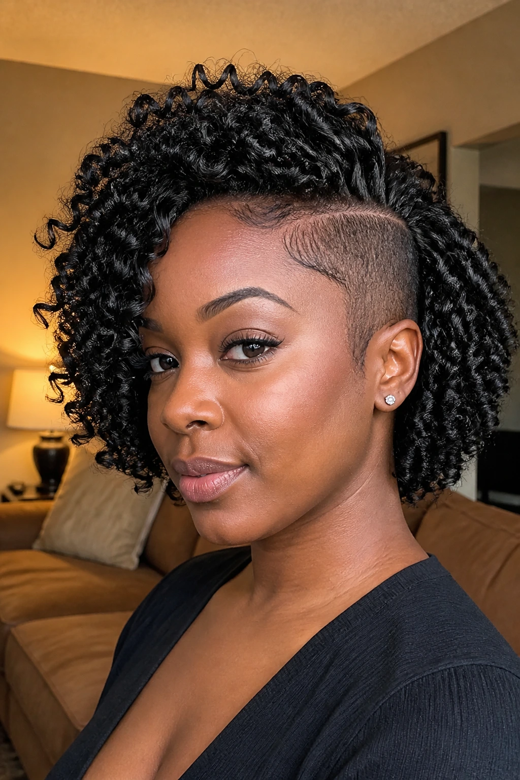 Close-up of crochet curl bob with side undercut on a real person