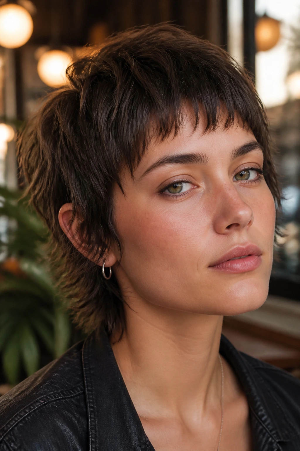 Close-up of cropped micro shag with tiny fringe