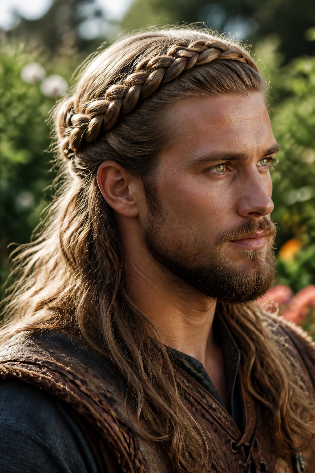 Real person wearing crown braid around the head with free ends at back