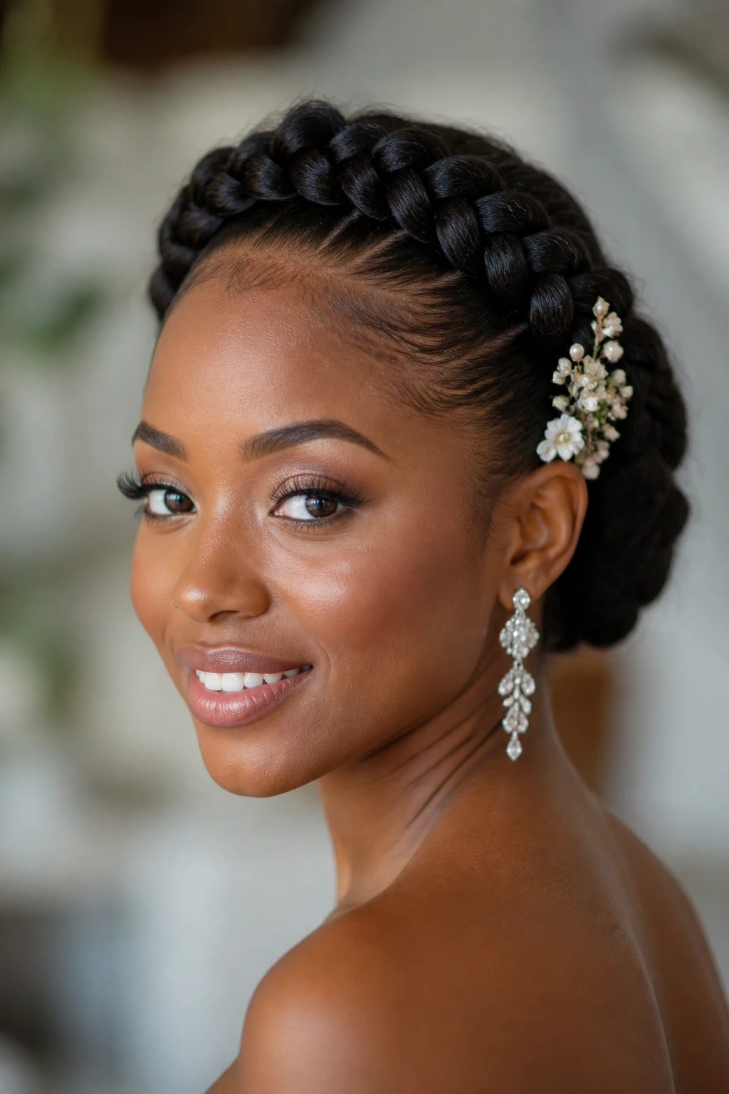 Bride with crown braid halo