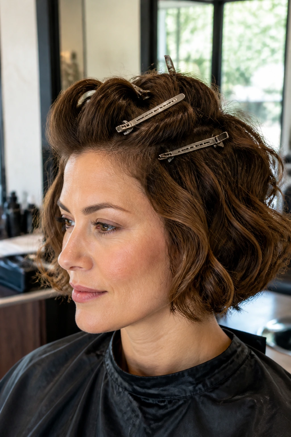 Real woman with a crown clip volume look showcasing lifted crown