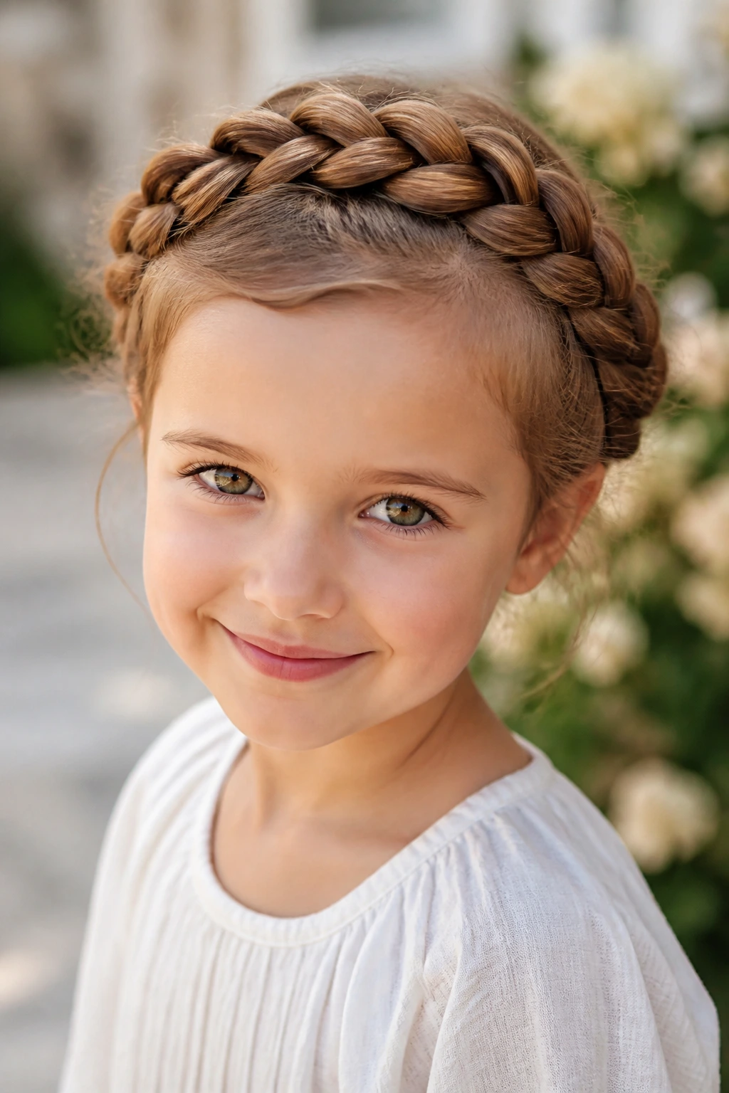 Close-up of a child wearing a crown halo braid