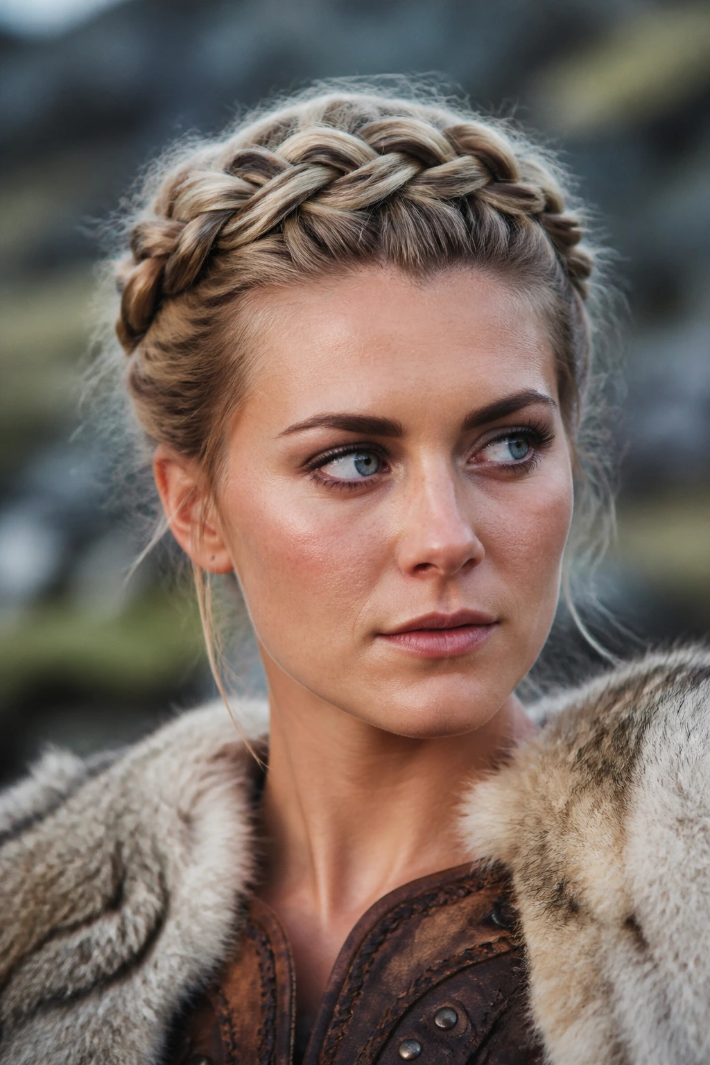 Portrait of a woman wearing a crown halo braid around her head
