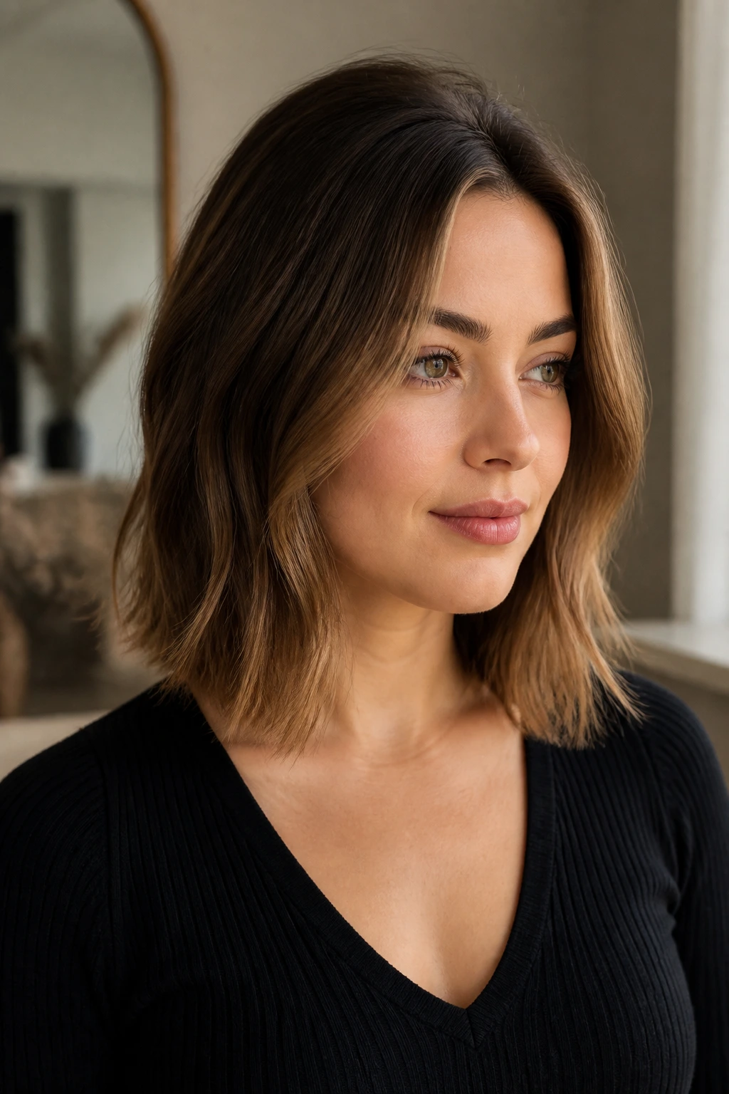 Portrait of a real person showing crown lift and front hair to open the face