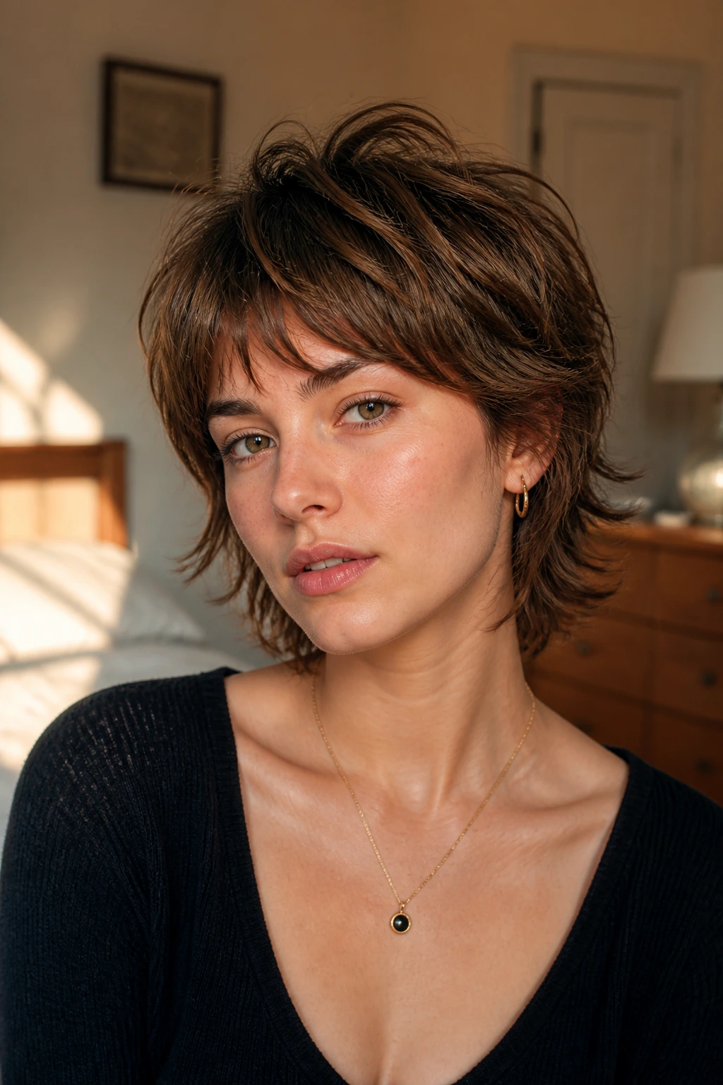 Portrait showing crown lift and texture in a short shag
