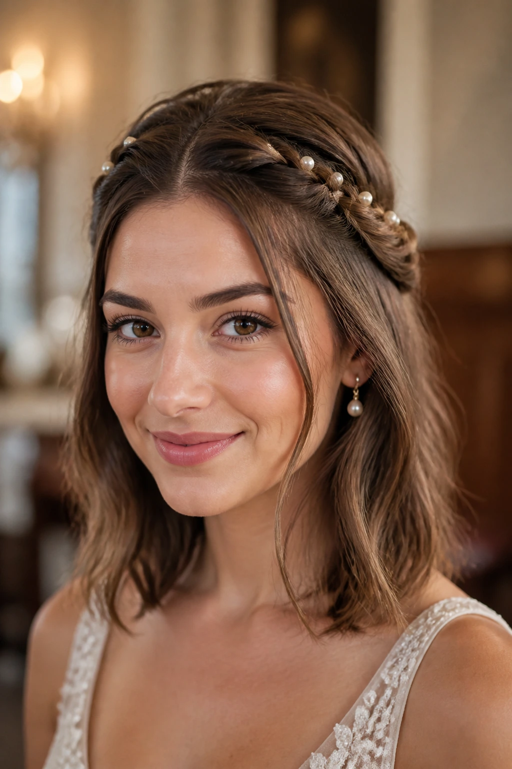 Bride with crown twist and pearl pins