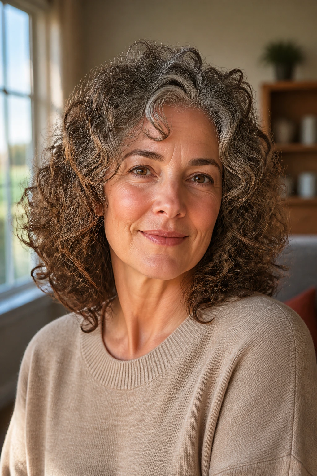 Head-and-shoulders portrait highlighting curl pattern and density