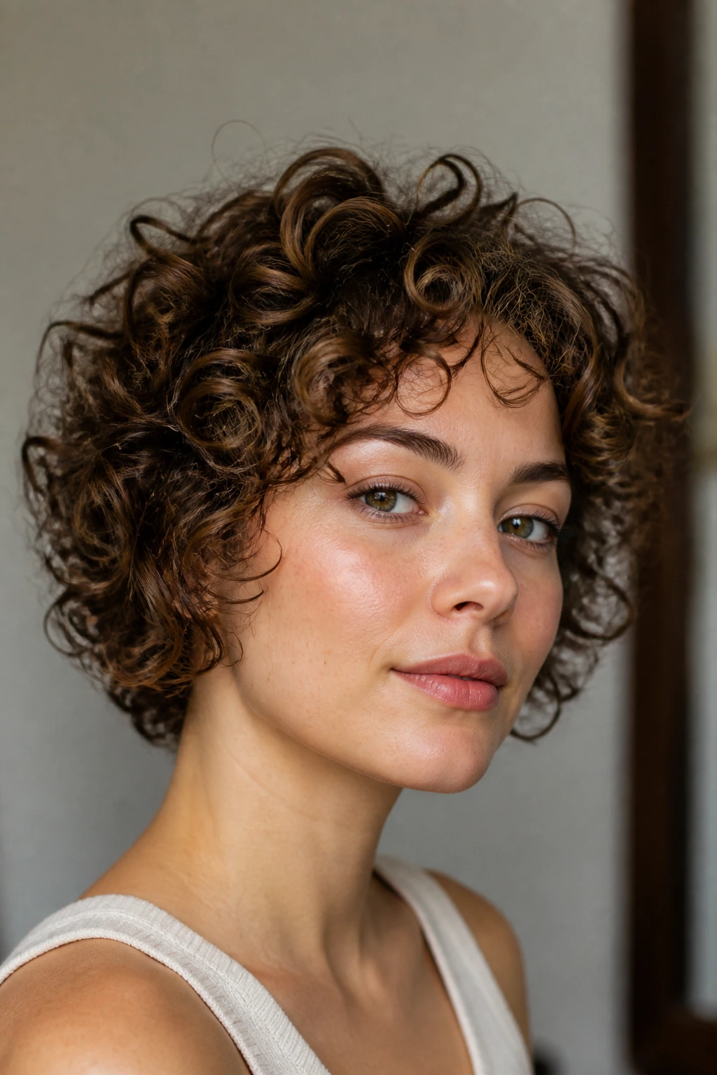 Portrait of a person showing curl texture and pattern in natural light